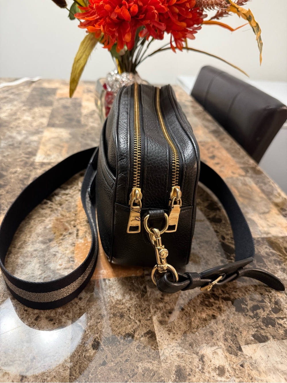 Coach Black Pebbled Leather Crossbody with Striped Strap - Picture 3 of 9
